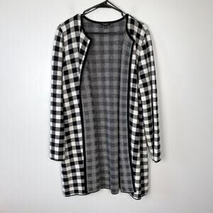 Talbots Plus Gingham Longline Cardigan Sweater Nylon Wool‎ Blend Black Size 1X
